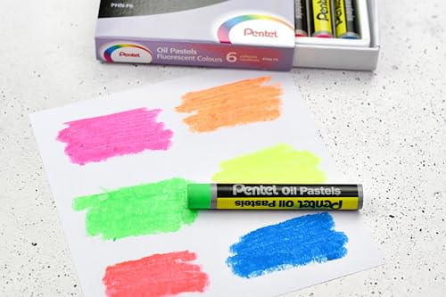 Pentel Fluorescent Oil Pastels Set of 6 Assorted Colours, PHN-F6 - Image 3
